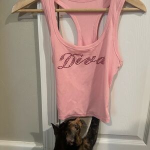 Pink Tank Top with Rhinestone Logo